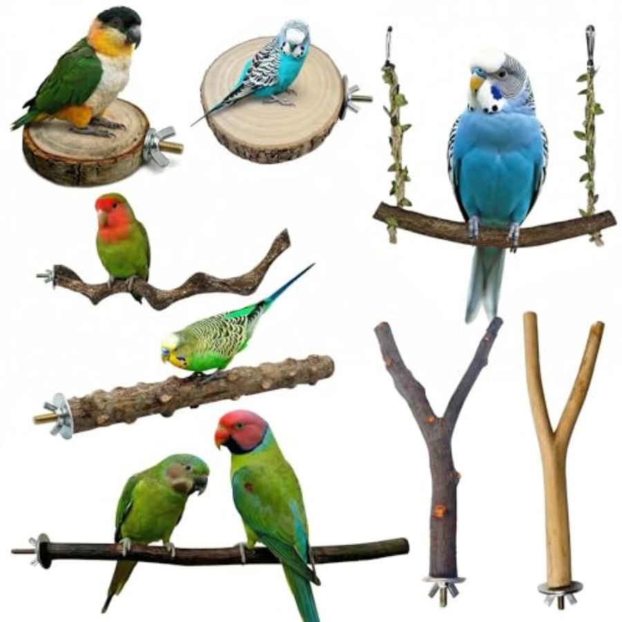 Health & Wellness Unit - 8 stuks natuurlijke houten vogelzitstokken voor